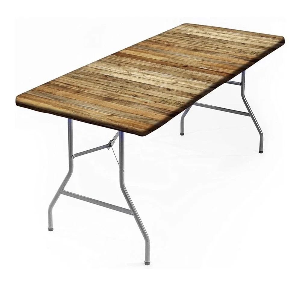 NEW! Lot of 2 Rectangle Wood Grain Fitted Tablecloths Picnic Party Decor 72x30